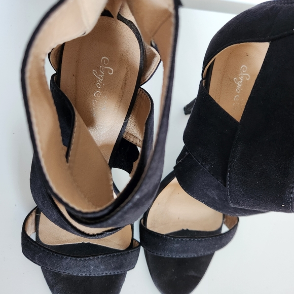 SERGIO BARI Black high heels suede sandals Size 7 - Picture 5 of 8